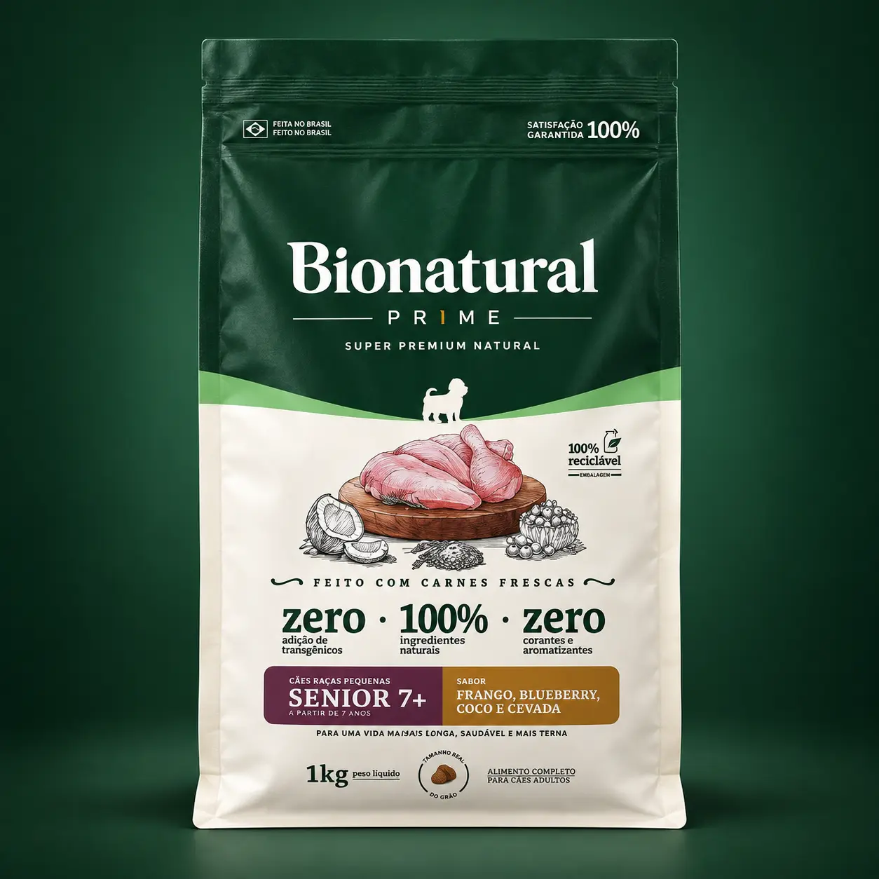 Bionatural Prime Sênior 7+ Frango, Blueberry, Coco e Aveia