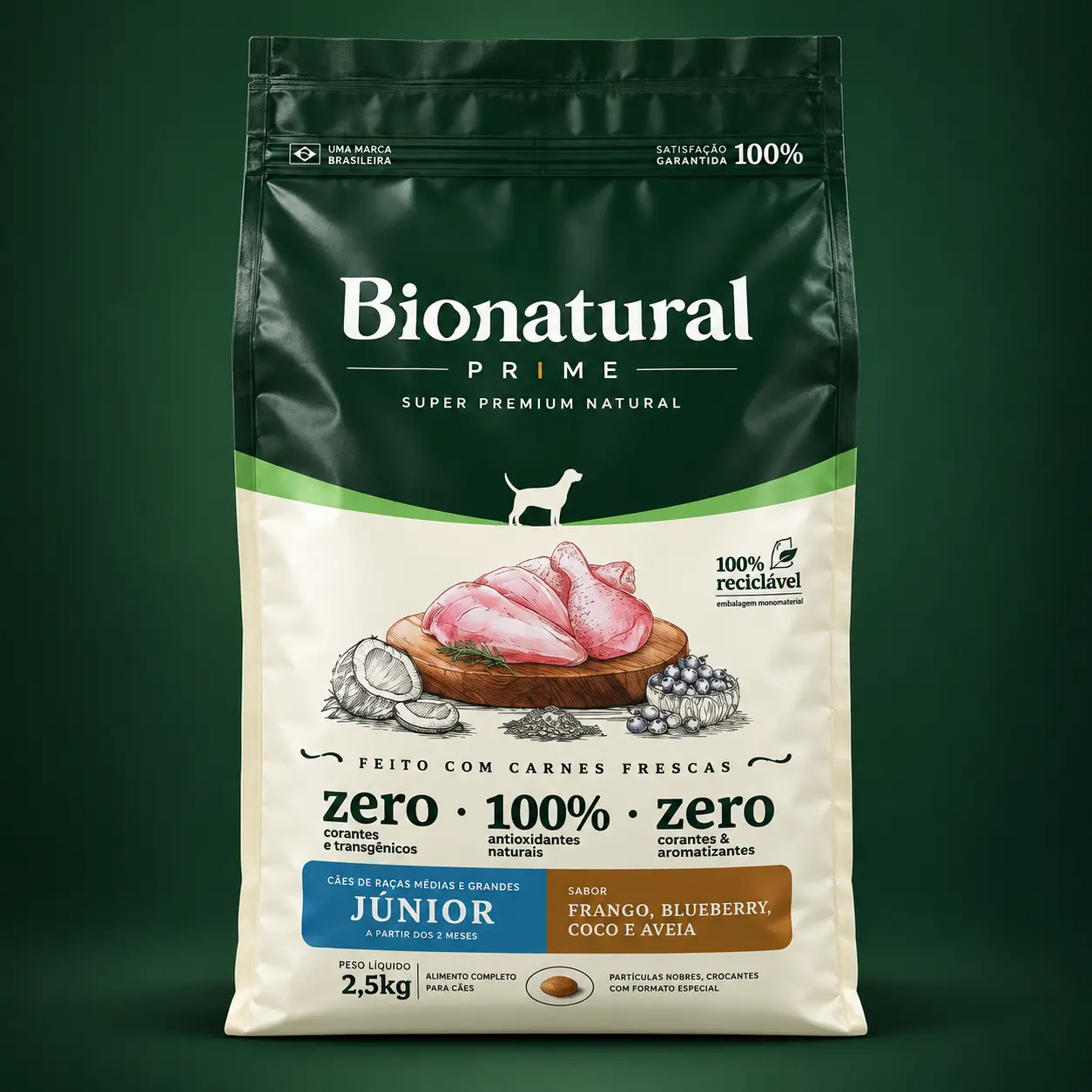 Bionatural Prime Júnior Frango, Blueberry, Coco e Aveia