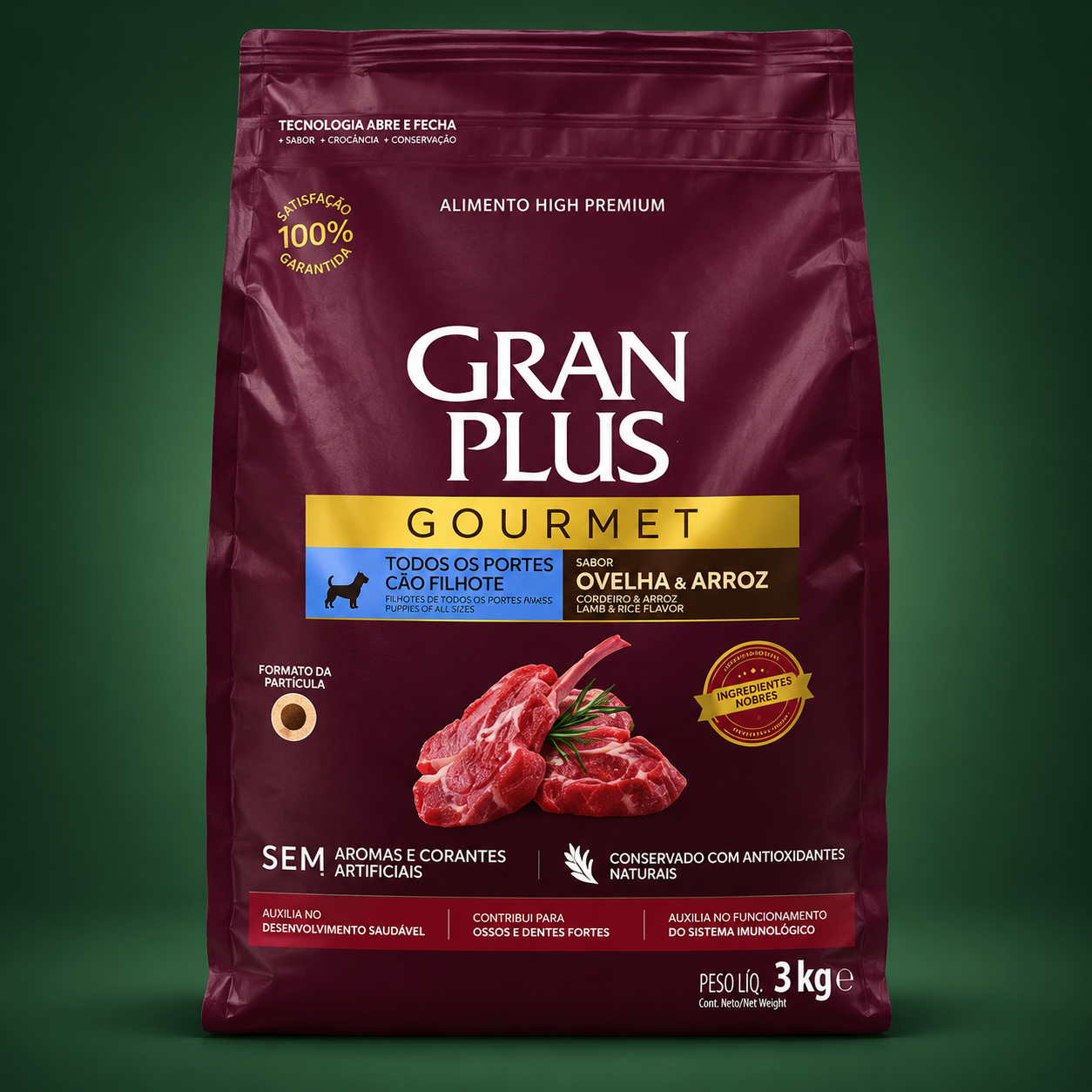 Gran Plus Gourmet Cão Filhote Ovelha e Arroz
