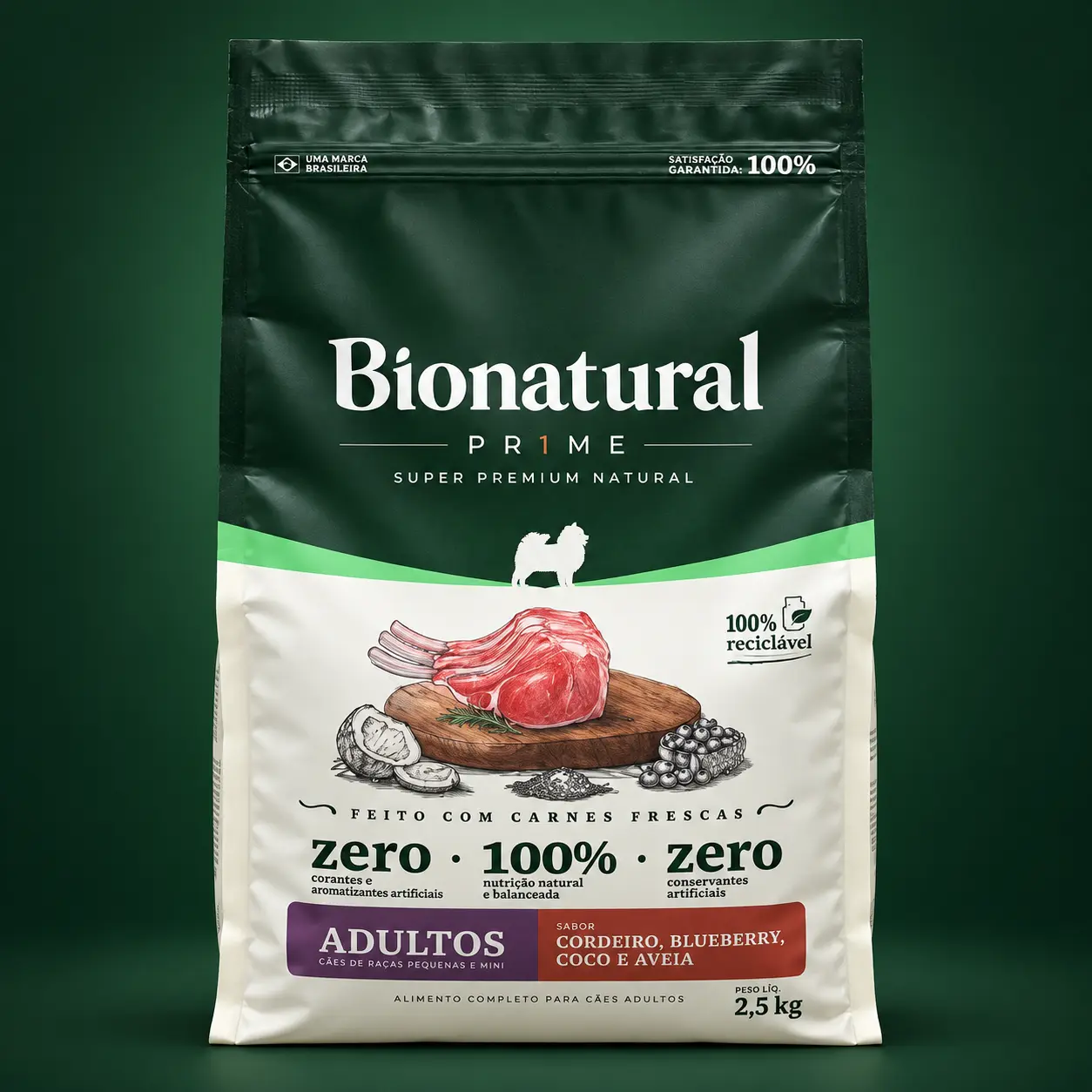 Bionatural Prime Adultos Cordeiro, Blueberry, Coco e Aveia