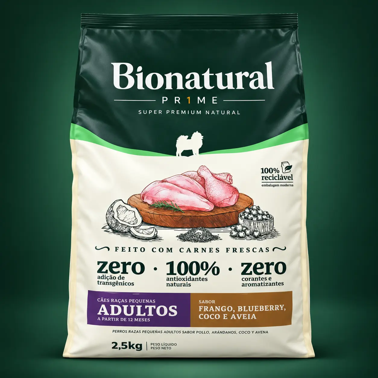 Bionatural Prime Adultos Frango, Blueberry, Coco e Aveia